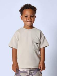 SUMWON 超大号都市街头风 T 恤，带实用口袋，适合活跃儿童的休闲日常穿着 T 恤，非常适合学校和周末活动 - 卡其色 - 查看 1