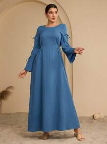 Graceveil 女士长袖连衣裙，纯色，简约时尚，休闲日常穿着 - 水鴨藍 - 查看 2