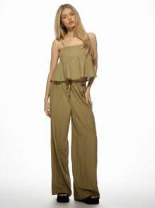 MISSGUIDED Linen Peplum Cami Top Summer Casual Flowy Tank Cropped Sleeveless Ruffle Holiday Beach Resort Wear Lightweight Breathable Fashion Christmas