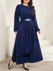 Veilorie Plus Size Women's Casual Simple Elegant Arabic Style Long Dress, For Everyday Wear,Modest