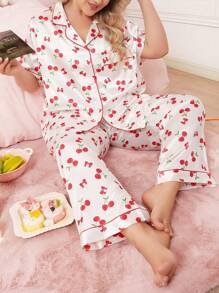 SweetSlumber Bow Cherry Satin Plus Size Pajama Set