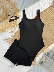 SHEIN 1pc Cute Teenage Girls One-Piece Swimsuit, Girls' One-Piece Sports Swimwear, Teen Girl One-Piece Beach Pants Swimsuit Summer Holiday