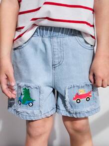 SHEIN Young Boy Cute Screen Print Frayed Edge Pocket Shorts - Multicolor - View 7