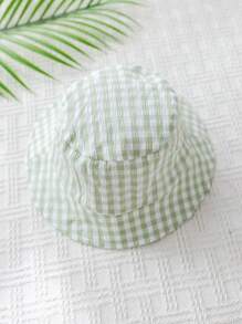 SHEIN 2pcs Newborn Baby Boy Summer Cute Casual Green Plaid Romper With Hat, Suitable For Birthday Party, Evening Party, Performance, Wedding, One Month Celebration, Christening And 1st Birthday, Baby Shower, Wedding Guest, Pageboy, Ring Bearer, Flower Girl - Multicolor - View 4