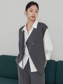 DAZY Damen Set aus einfarbiger, locker sitzender Blazer-Weste und Hose, Business-Kleidung für den Herbst