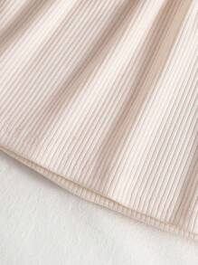 Baby Girls' 2pcs Set: Ribbed Mesh Puff Sleeve Top + Layered Ruffle Hem Skirt, Summer - Apricot - View 7
