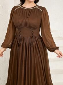 Veilorie Plus Size Ladies Arabian Dress Simple Fashion Casual Daily - Brown - View 4