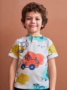 SHEIN Young Boys Colorful Cute Car Graphic Print Stripe T-Shirt - Multicolor - View 1