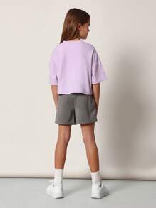 SUMWON Crop Top Set Girls Tween Fashion Pack Triple Pack Casual Short Sleeve Cotton Blend Boxy Tees Summer Spring Collection Purple White Pink