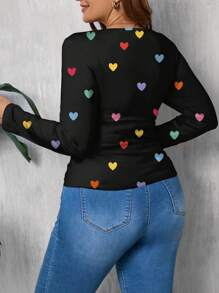 SHEIN LUNE 休闲简约全印花大码女式修身 T 恤