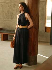 Uhlyne Women's Casual Elastic Waist Holiday Jumpsuit With Pockets