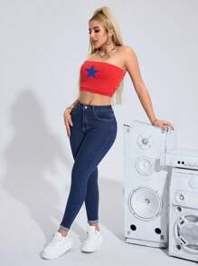 SHEIN Essnce Casual Solid Color Simple Fashion Everyday Denim Jeans