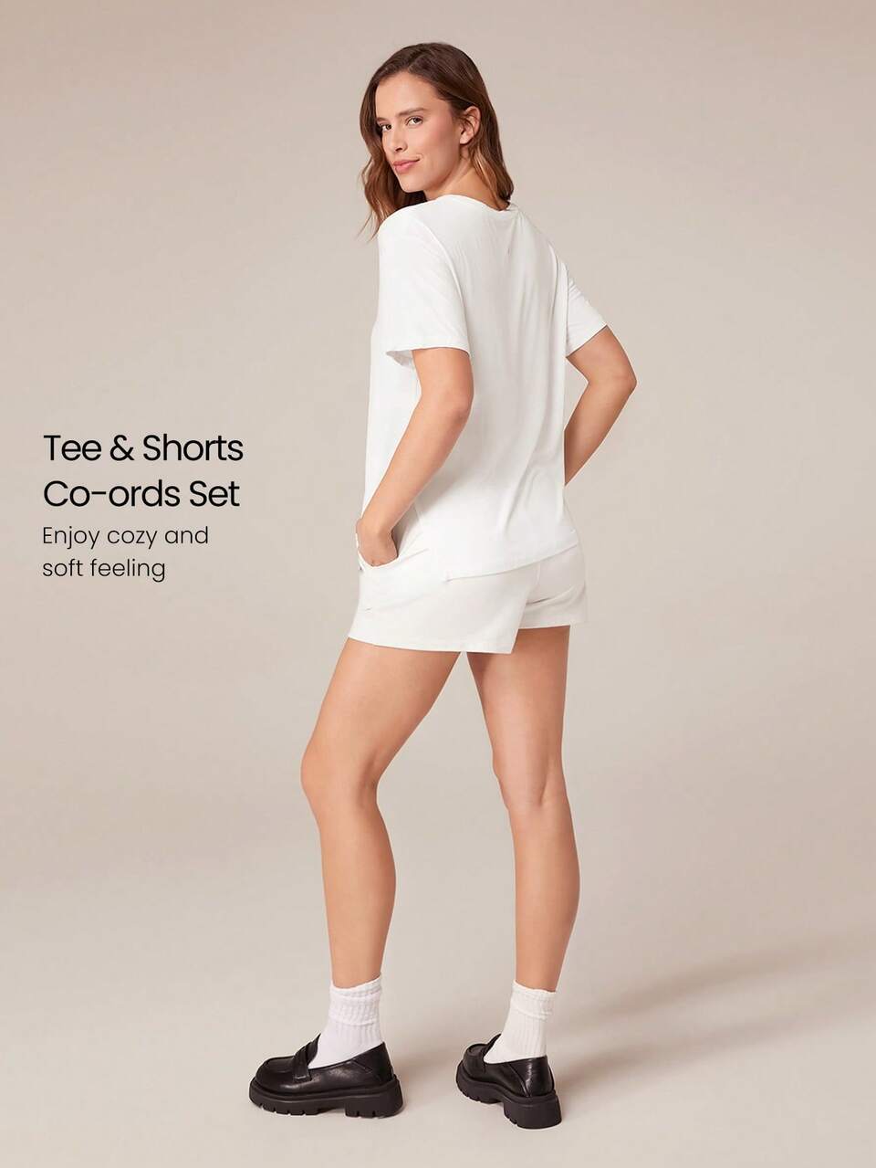 2 Pieces  Modal Relaxed Fit Tee & 2.5'' CloudKnit Adjustable Drawstring Waist Shorts With Side Pockets Set Daily Casual Spring Summer