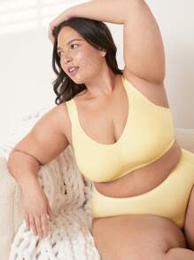 LUVLETTE Plus Dream Curve 2ndSkin Full Coverage Wireless Seamless Breathable Side Support Lounge Sports Workout Lingerie As Outerwear Bra Butter Yellow Sticky SizeFreedom Baisc Bra No Show Underwear - Yellow - View 10