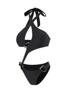 Swim SXY Traje de baño de una pieza sexy con acabado metálico asimétrico para mujeres, ideal para vacaciones de primavera en la playa, fiestas en la piscina, verano