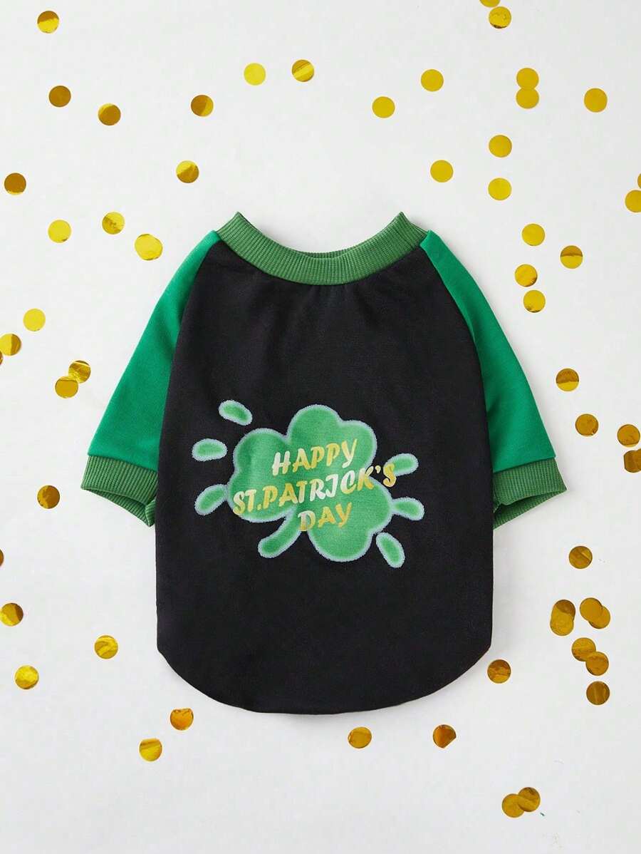 PETSIN 1 Pc St. Patrick's Day Clover & Letter Pattern Pet Sweatshirt In Green - Multicolor - View 1