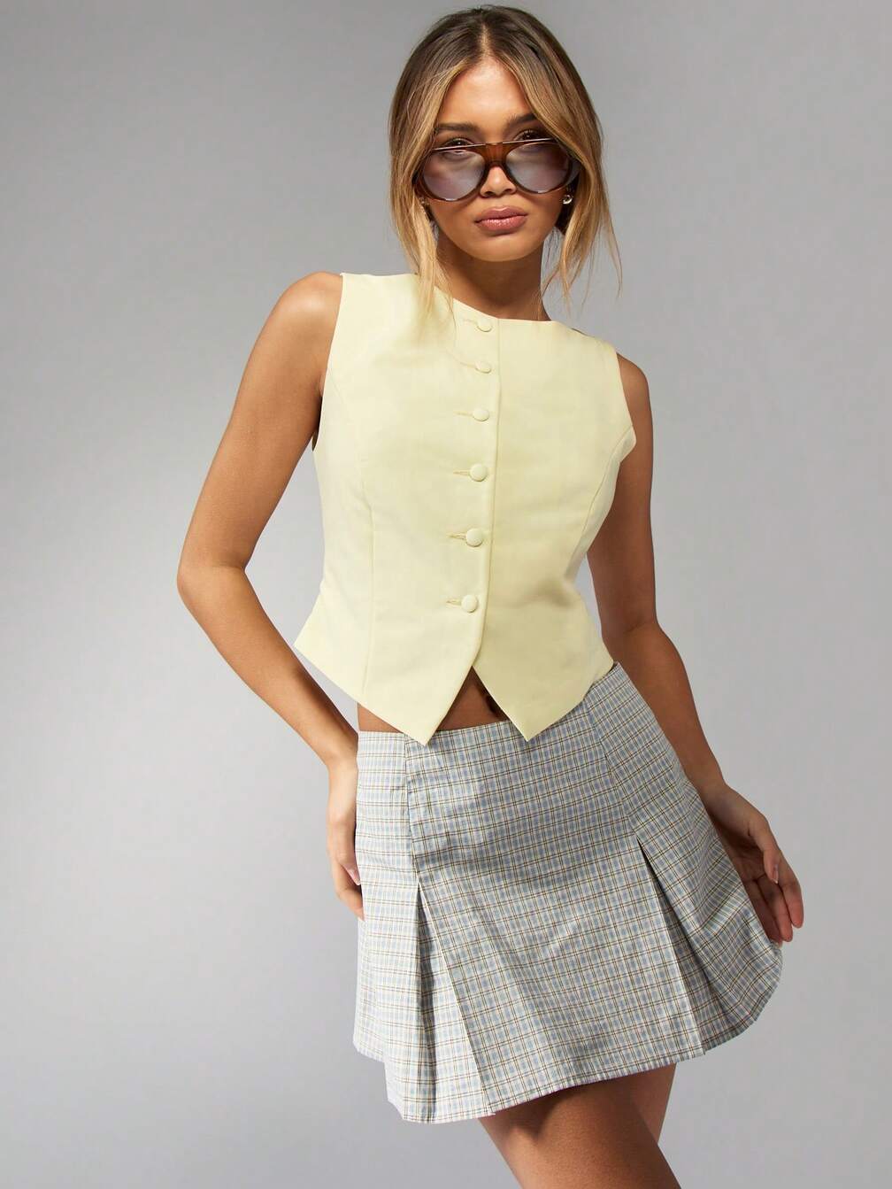 MISSGUIDED Classic Box Pleat Tartan Check A-Line Mini Skirts
