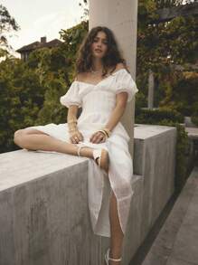 Aralina Summer Outfit Puff Sleeve V Neckline Flowy Vacation Maxi Dress - Multicolor - View 11