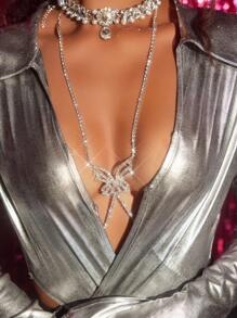 音乐节婚礼水钻装饰性感胸罩，女士情趣内衣配饰 - 銀色 - 查看 1