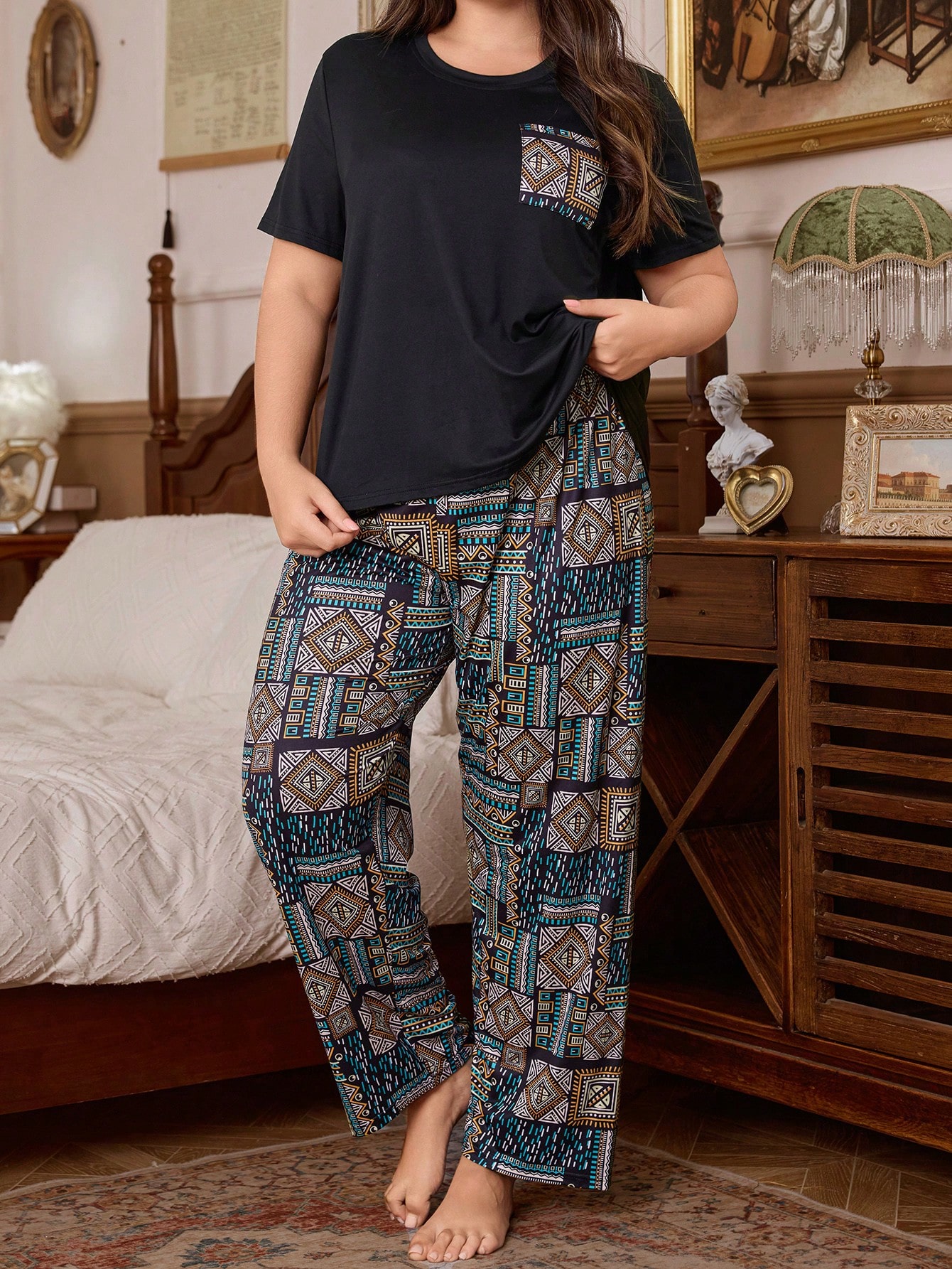 Trezura مجموعة ملابس نوم للمرأة بحجم كبير، ملابس ع...