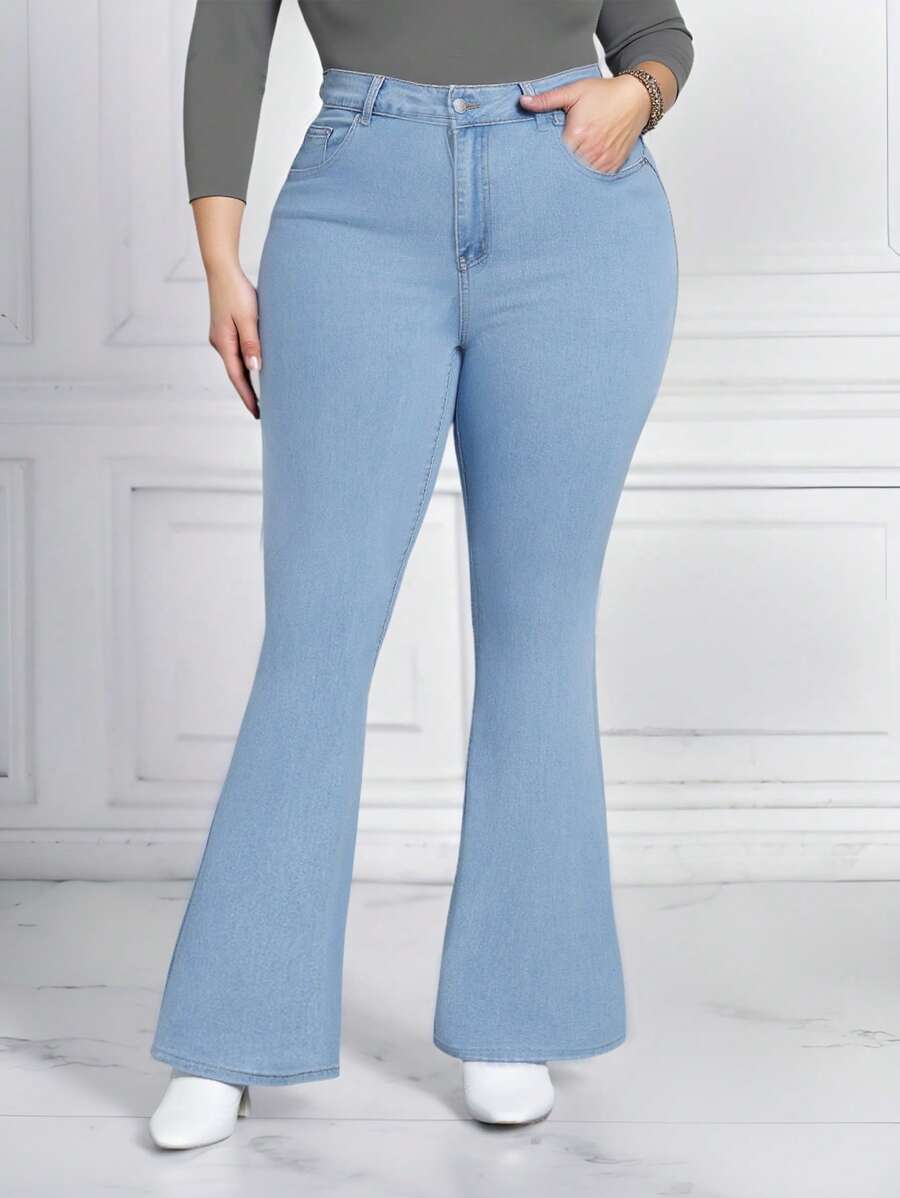 SHEIN Jeans vaqueros de talla grande estilo cowgirl en azul claro de diseñador, aptos para todas las estaciones, festivales y vestimenta oeste