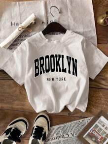 Attitoon 3pcs Casual Minimalist English Graphic Round Neck Short Sleeve Cropped Fitted Tee Shirt For Women Back To School