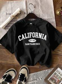 Attitoon 3pcs Casual Minimalist English Graphic Round Neck Short Sleeve Cropped Fitted Tee Shirt For Women Back To School