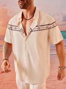 EASEVO Plus Size Men's Street Style Loose Woven Patchwork Short Sleeve Shirt