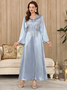 Al Najma Váy suông rộng rãi thêu sequin trang trí, Kaftan & Jalabiya, Váy dạ hội sang trọng dành cho phụ nữ, kín đáo - Màu xanh lam - Xem 7