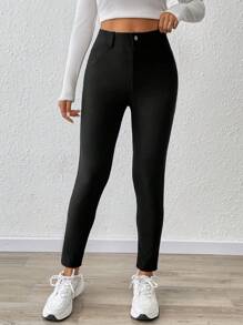 SHEIN Essnce Collant neri basic, elastici e aderenti, adatti per tutte le occasioni, dalla vita quotidiana al lavoro, in stile minimalista, comodi e con elasticità, per donne curvy e taglie forti, ideali per primavera ed estate