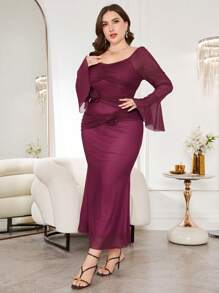 Modelyn Vestido de sirena de talla grande elástico de malla con estampado floral romántico