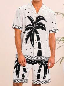 Manfinity VCAY 2pcs Men's Woven Casual Loose Short Sleeve Shirt And Drawstring Waist Straight Leg Shorts Set - Black - View 3