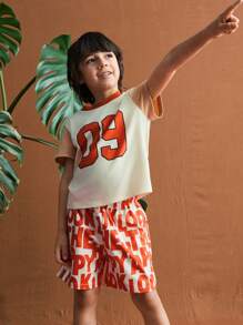SHEIN Young Boys Casual 2pcs Set: Simple Short Sleeve T-Shirt & Shorts, Fashionable Everyday Wear - Multicolor - View 4