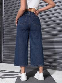 Casual Loose Fit 7/8 Length Straight Leg Jeans - Blue - View 2