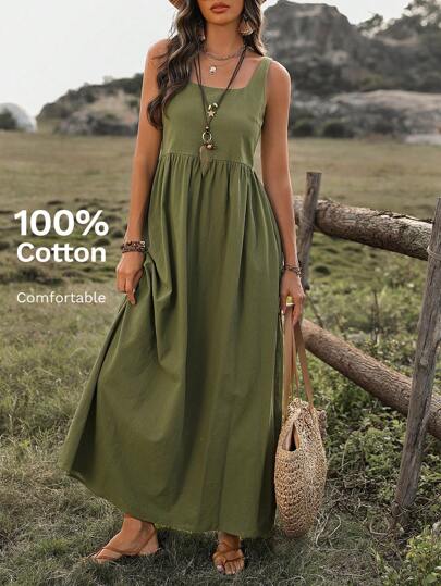 EMERY ROSE 女式纯色无袖背心裙 女式长款服装