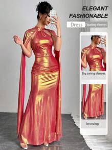 Chiquease 女士新款情人节晚礼服派对性感收腰修身露背百褶无袖交叉挂脖蝴蝶结优雅连衣裙 - 粉色 - 查看 1