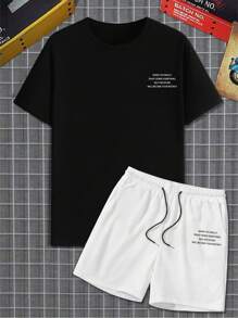 Manfinity Homme 大码男士休闲简约短袖T恤和短裤套装，适合夏季男士短装男士短裤套装 S 男士短裤套装 - 彩色 - 查看 2