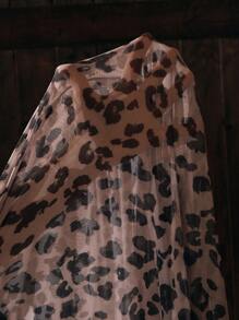 Swim Oasis Plus Size Women's Floral & Leopard Print Lightweight Mesh Cover Up Kimono For Summer Beach Vacation & Casual Holiday Wear