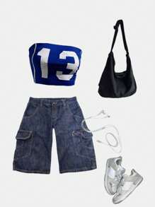 StreetHx 女士数字印花街头风格抹胸上衣，夏季