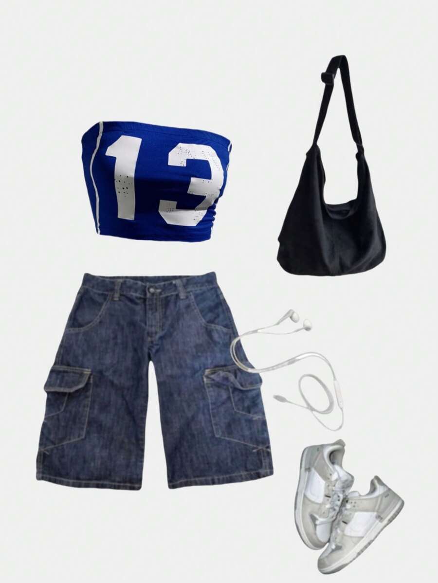 StreetHx 女士数字印花街头风格抹胸上衣，夏季