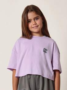 SUMWON Crop Top Set Girls Tween Fashion Pack Triple Pack Casual Short Sleeve Cotton Blend Boxy Tees Summer Spring Collection Purple White Pink