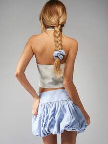 MISSGUIDED 泡泡迷你裙细条纹夏季时尚高腰聚拢气球短裤风格设计带侧袋休闲春季家居服 - 藍色 - 查看 2