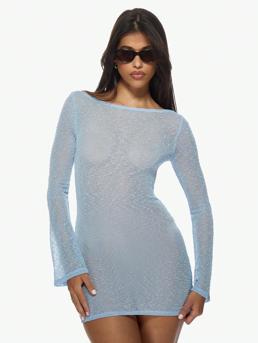 MISSGUIDED Textured Glitter Long Sleeve Bodycon Mini DressMISSGUIDED