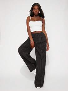 NYA SZN Quần dài ống rộng kẻ sọc mùa xuân, thích hợp cho lễ hội, hè, công sở, tiệc brunch, đi làm, dự tiệc cưới, sự kiện đặc biệt, lễ hội hóa trang dành cho nữ. - màu đen - Xem 5