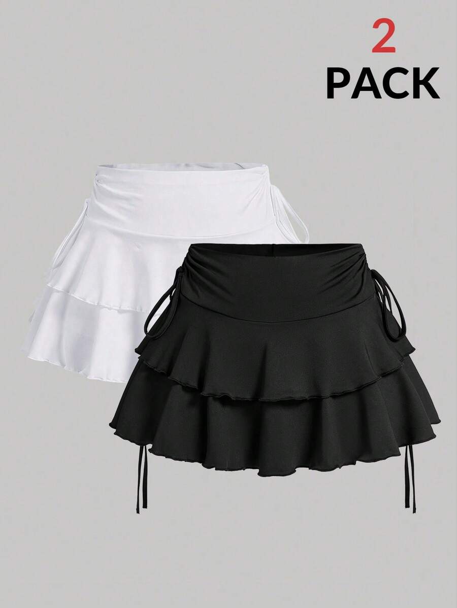 SHEIN Tall 抽绳束腰蛋糕裙，黑色和白色多件装 - 彩色 - 查看 1