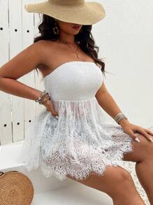 SHEIN LUNE Plus Size Women Embroidered Halter Camisole Top, A-Line Hem, For Vacation & Outing - White - View 1