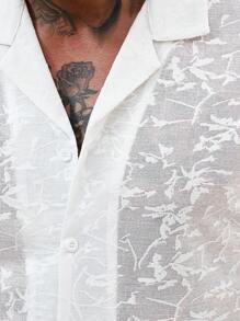 Manfinity RSRT 男士纯色网眼刺绣短袖休闲度假衬衫 - 白色 - 查看 3