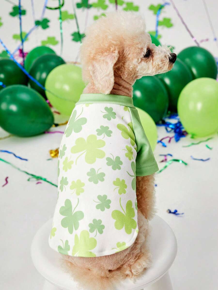 PETSIN St. Patrick's Day Four-Leaf Clover Light Green Print Cute & Comfortable Dog Sweatshirt - Multicolor - View 1