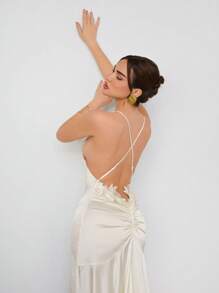 Aloruh Women's White Halter Backless Floral Lace Applique Deep V Back Maxi Dress White Long Dress Women Dresses White Summer Outfits For Women Spring Outfits Prom Dress Wedding Guest Dress Women Formal Dresses Dresses For Women Elegant Birthday Dresses Wedding Dress Maxi Dress Graduation Dress Cocktail Dresses Concert Outfit