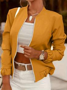 INAWLY Women's Short Basic Bomber Jacket, Lightweight For Spring Autumn Everyday Wear Fall Winter Cloth For Women - Yellow - View 3